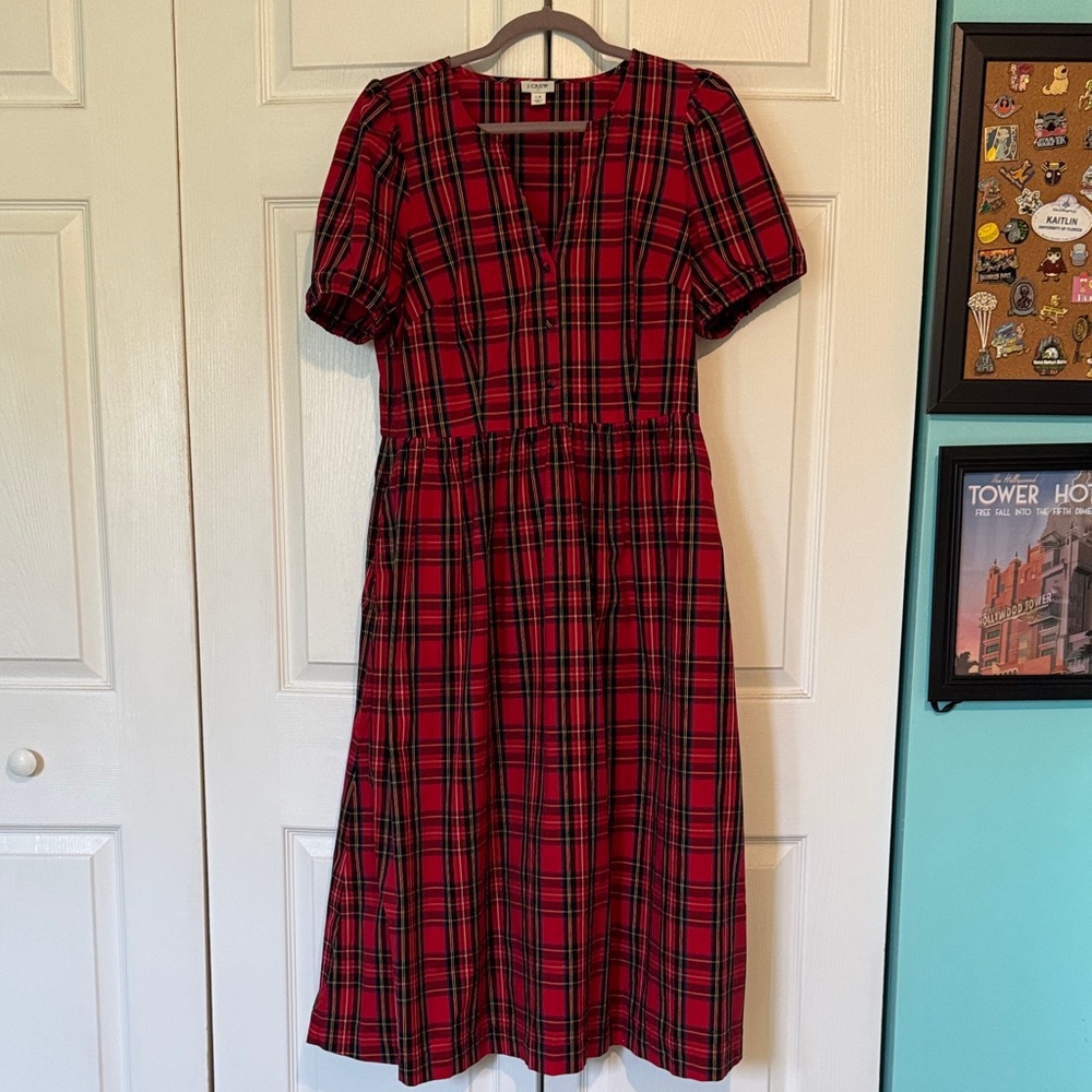 Red Plaid Midi Dress